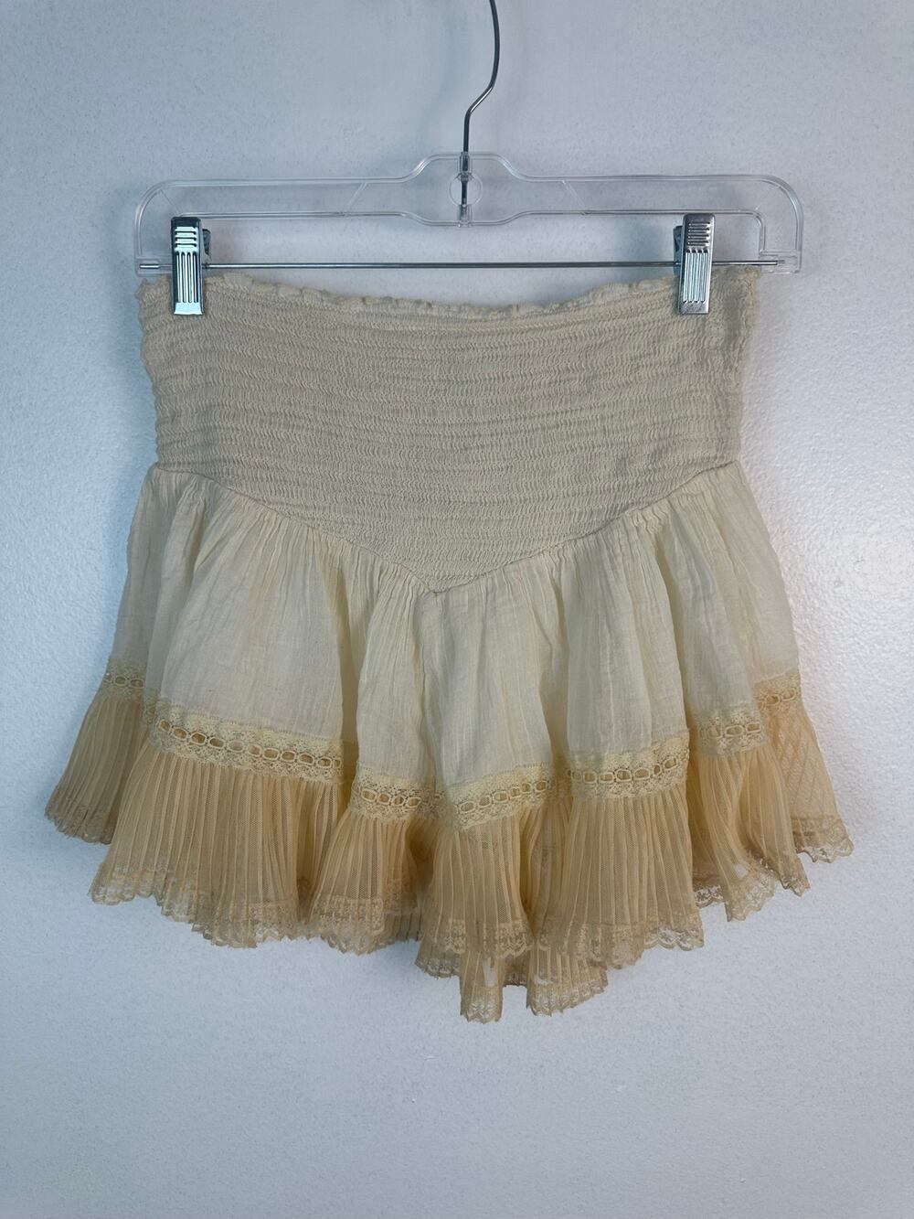 Free People Women's Frostbite Mini Skirt tiered, pleated ruffle crochet lace XS
